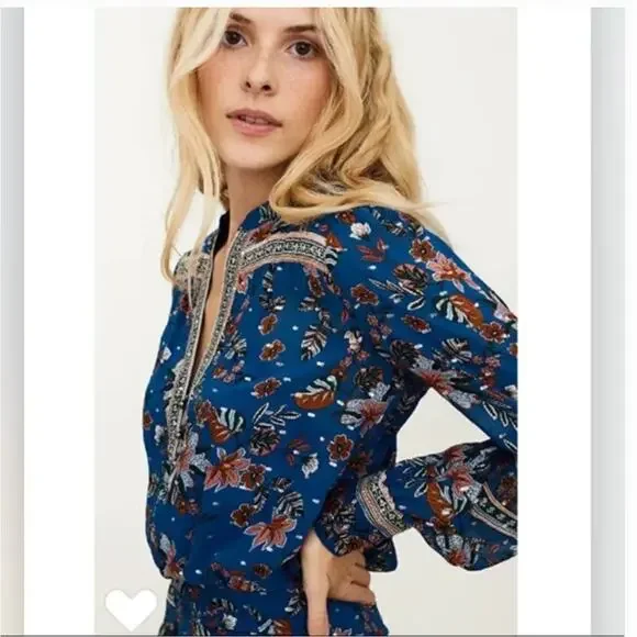 Veronica Beard Sama Silk Maxi Dress 4 Paisley Floral Blue Boho Romantic Western - Picture 2 of 11